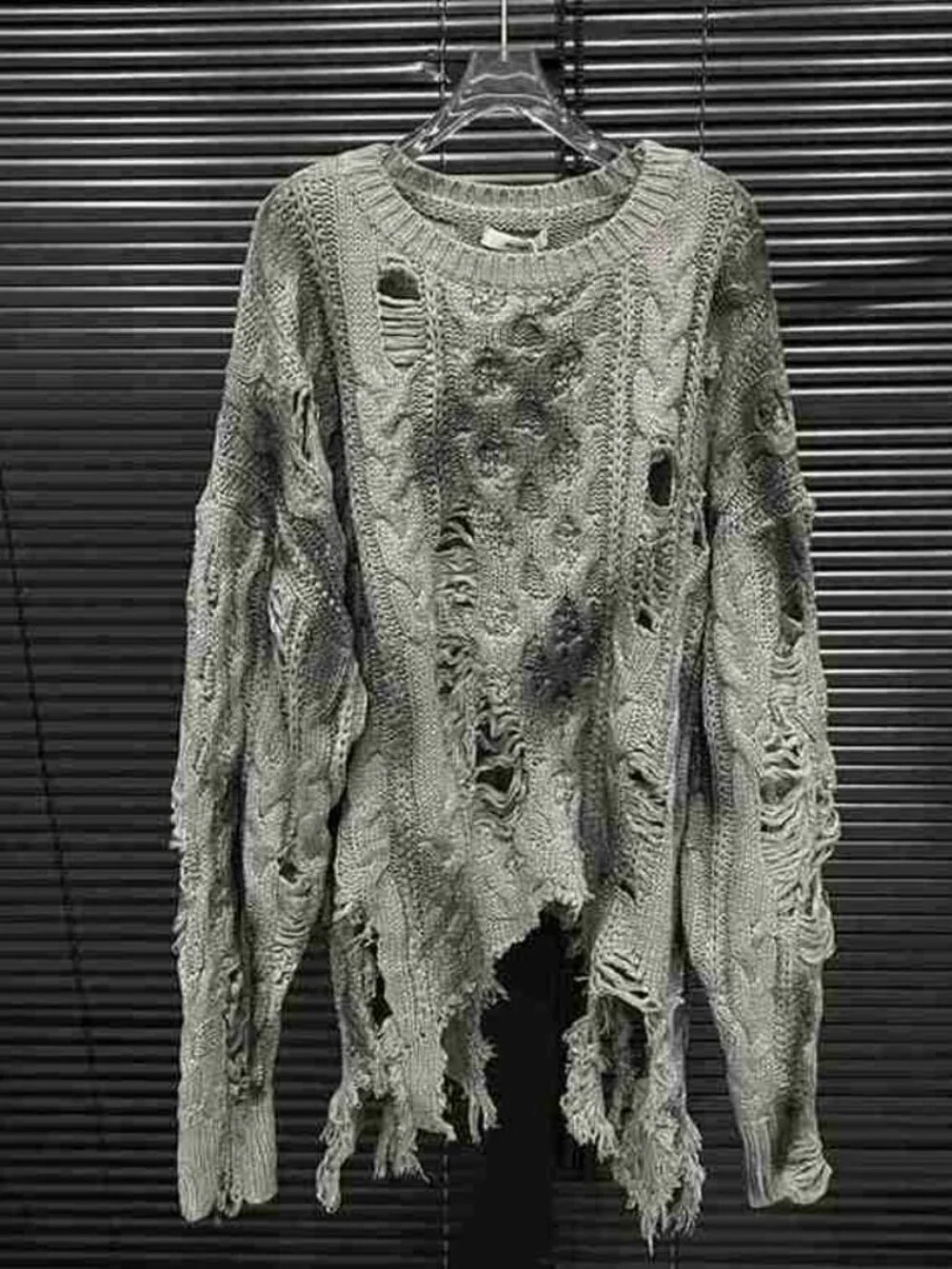 Grey Ripped Cable Knit